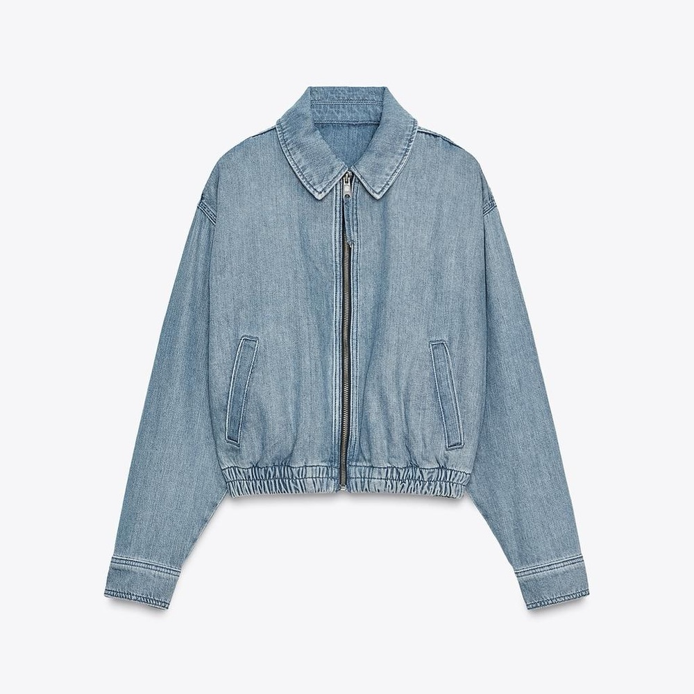 ZARA Denim Bomber Jacket ZW Collection, Medium. NWT - Picture 7 of 14